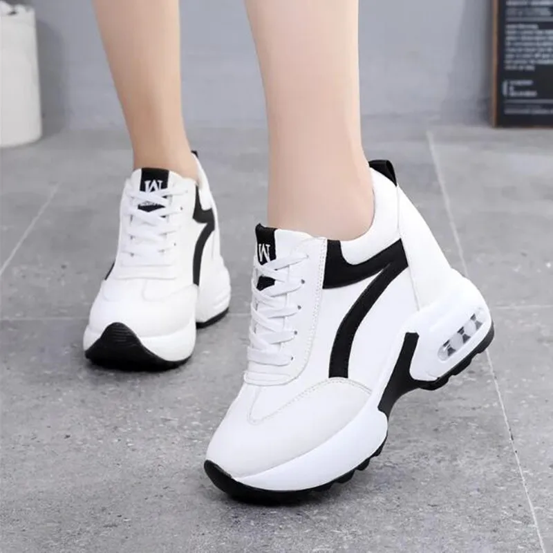 NEW Women Autumn Casual Platform Shoes Fashion High Heels Woman Wedges Sneakers Shoes 10CM Heigh Increasing Outdoor White Shoes