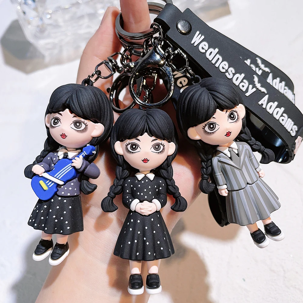 Horror Wednesday Addams Silicone Keychain Toy Thing Hand Home Decor Keychain Doll Schoolbag Pendant Halloween Toy Costume Props