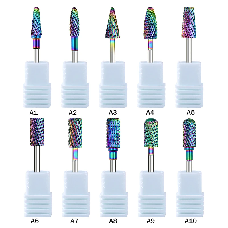 무지개빛 텅스텐 스틸 큐티클 네일 드릴 비트, 손톱 아래 각질 제거 및 네일 준비용 3/32인치 전동 네일 파일용
