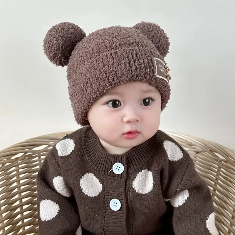 Baby hat fall and winter new plush set head cap boys and girls outdoor warm thickened windproof ear protection cap cute