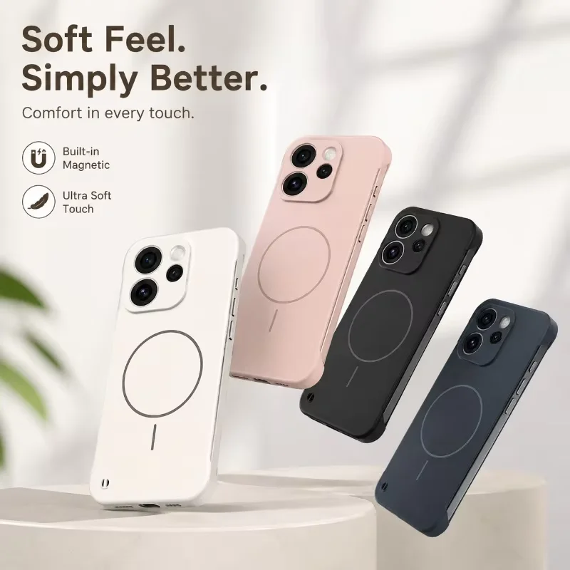 Fundas for OPPO Reno 15 Reno15 15Pro 15ProMax 5G Slim Frameless Cases Matte PC Hard Armor with Magnetic Anti-Fall Covers Shell