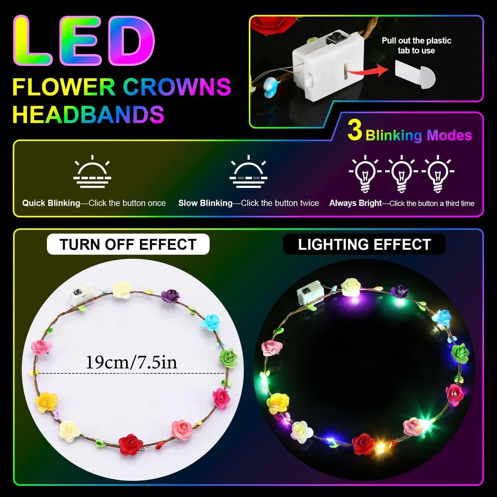LED Flower Crowns Glow in the Dark Headbands 10-300Pcs Glowing Flower Crown Garland Light up Headband for Wedding Party Favors
