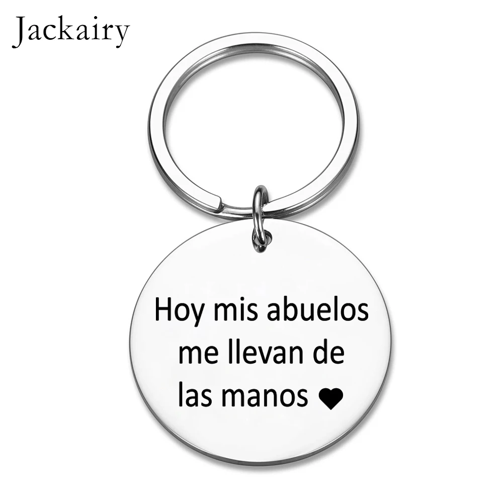 Spanish Wedding Bouquet Keychain Gifts Hoy Mis Abuelos Me Llevan De Las Manos Charms Family Jewelry Keyring Accessories Gifts