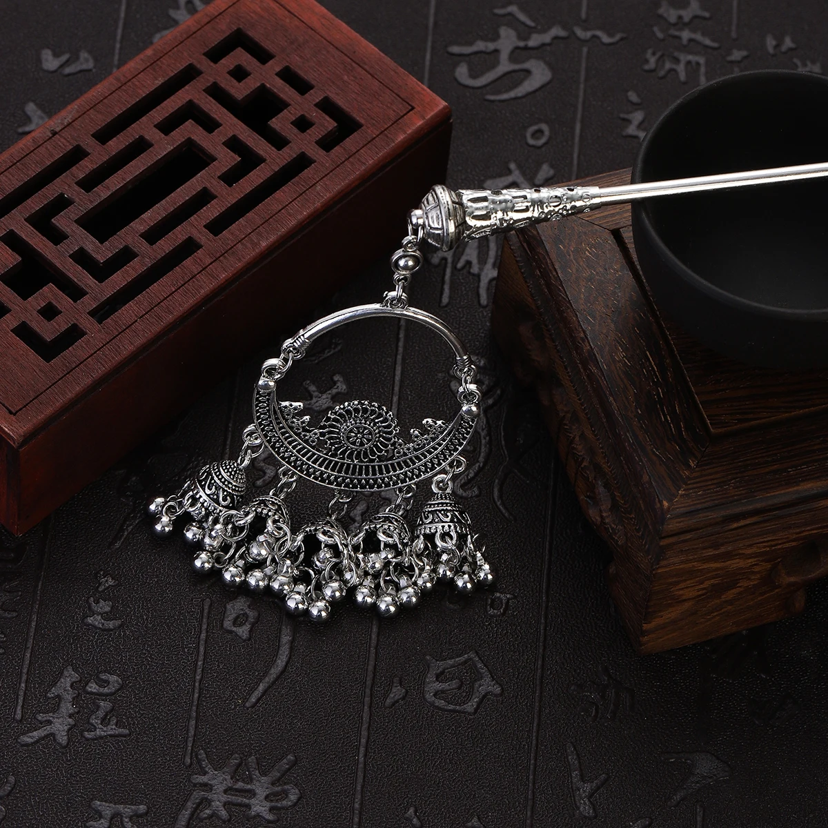 Bohemia Ethnic Vintage Gypsy Tibet Silver Color Tassel Carved Flower Chopstick Hair Sticks For Women Hairpins Jewelry Horquillas