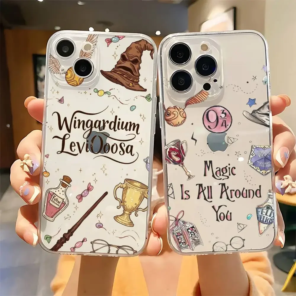 Funda para Teléfono con Diseño de Varita de Harry Potter para iPhone 17, 16, 15, 12, 11 Pro Max, 14 Plus, 13 Mini, Transparente, Suave