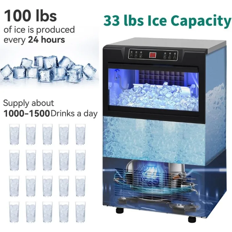 100lbs Ice Maker Machine Commercial Under Counter Ice Maker, ETL & DOE Certificated Commercial Large Ice Makers Freesta