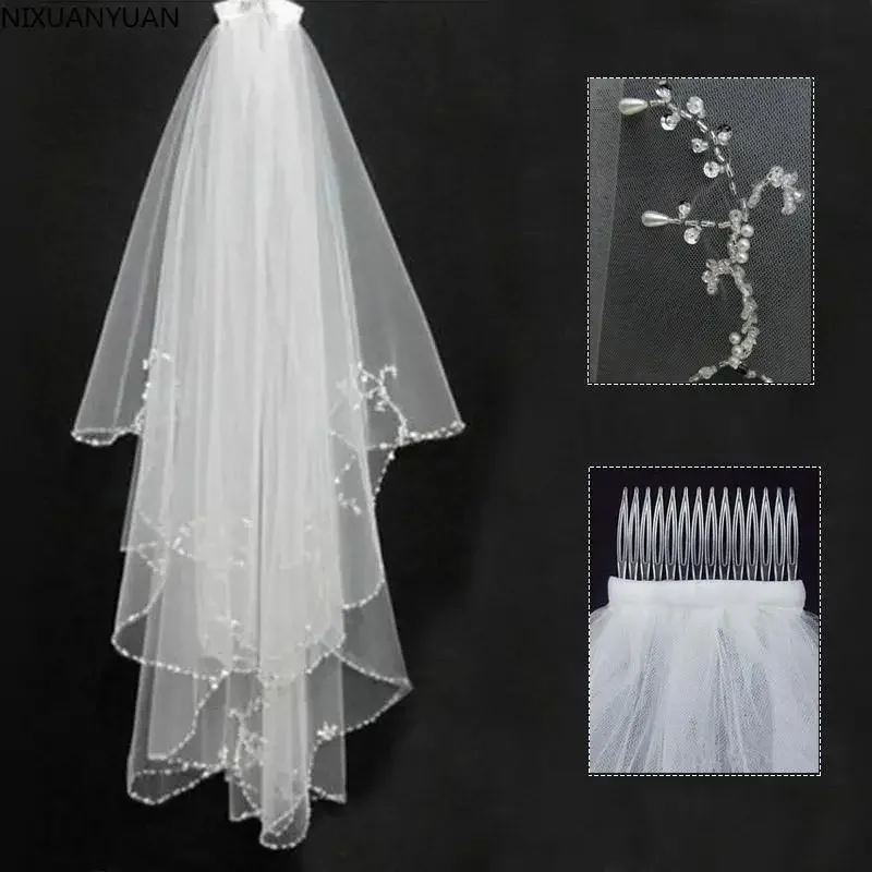 

Tulle Wedding Accessories for The Bride Short Veils Comb Weddings Bridal Headpiece Hair Face Pearl Crystals