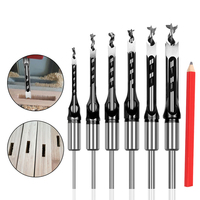 7Pcs 6.4-16mm HSS Twist Square Hole Drill Bits Auger Mortising Chisel Extended Saw for Woodworking Tools