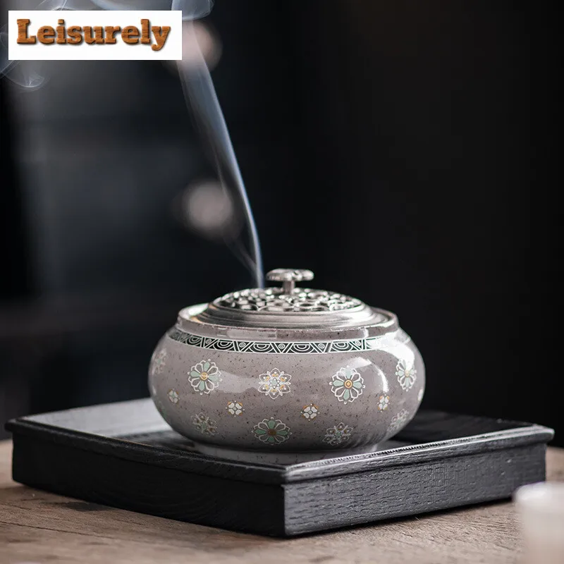 Enamel Ganoderma Lucidum Incense Burner Hand-painted Home Indoor Agarwood Sandalwood Incense Holder Table Decoration Ornaments