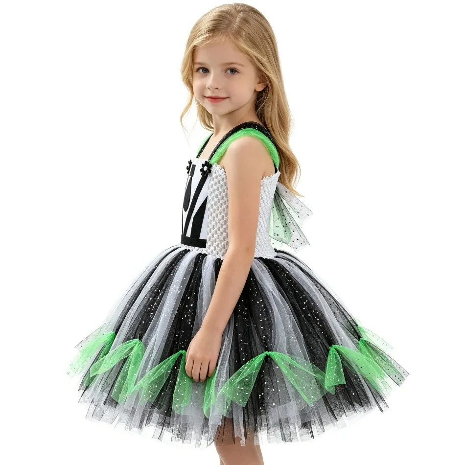 Girls Beetle Green Contrast Tutu Dress Funny Cosplay Costume With Bow Headband Halloween Carnival Stage Party Fancy Dress ZZ12