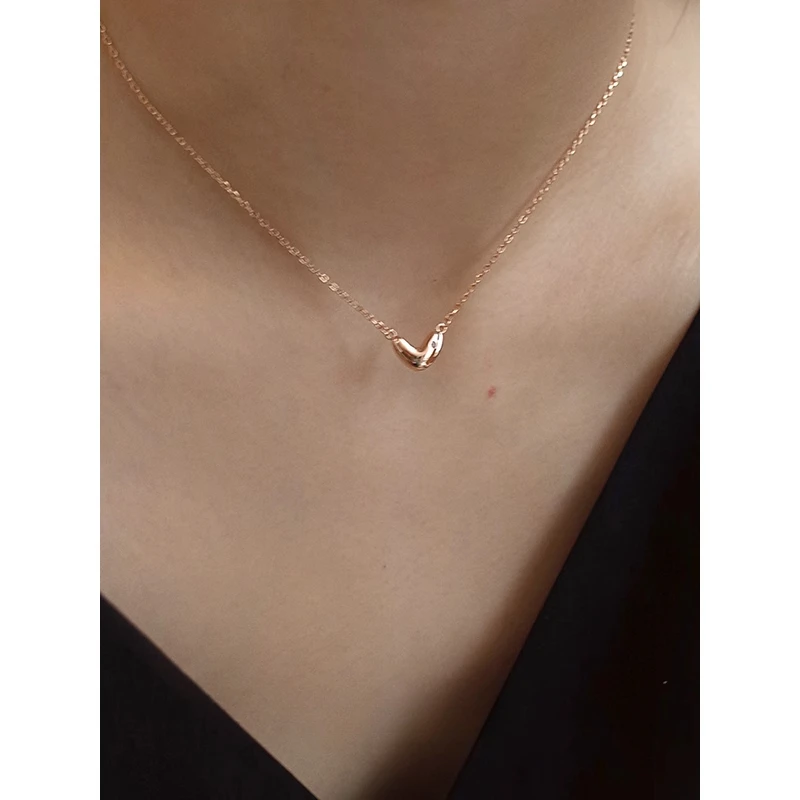 Diamond-set love sterling silver necklace female sweet simple collarbone chain