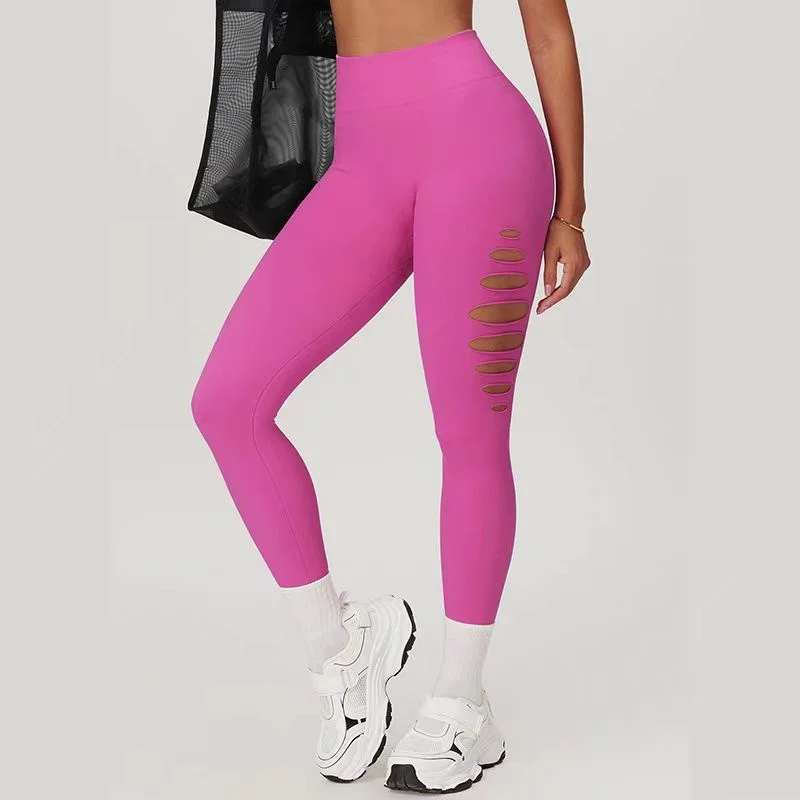 Yoga leggings with brand logo women hollowed tights high waist peach hips niners seamless no embarrassment line leggings sports