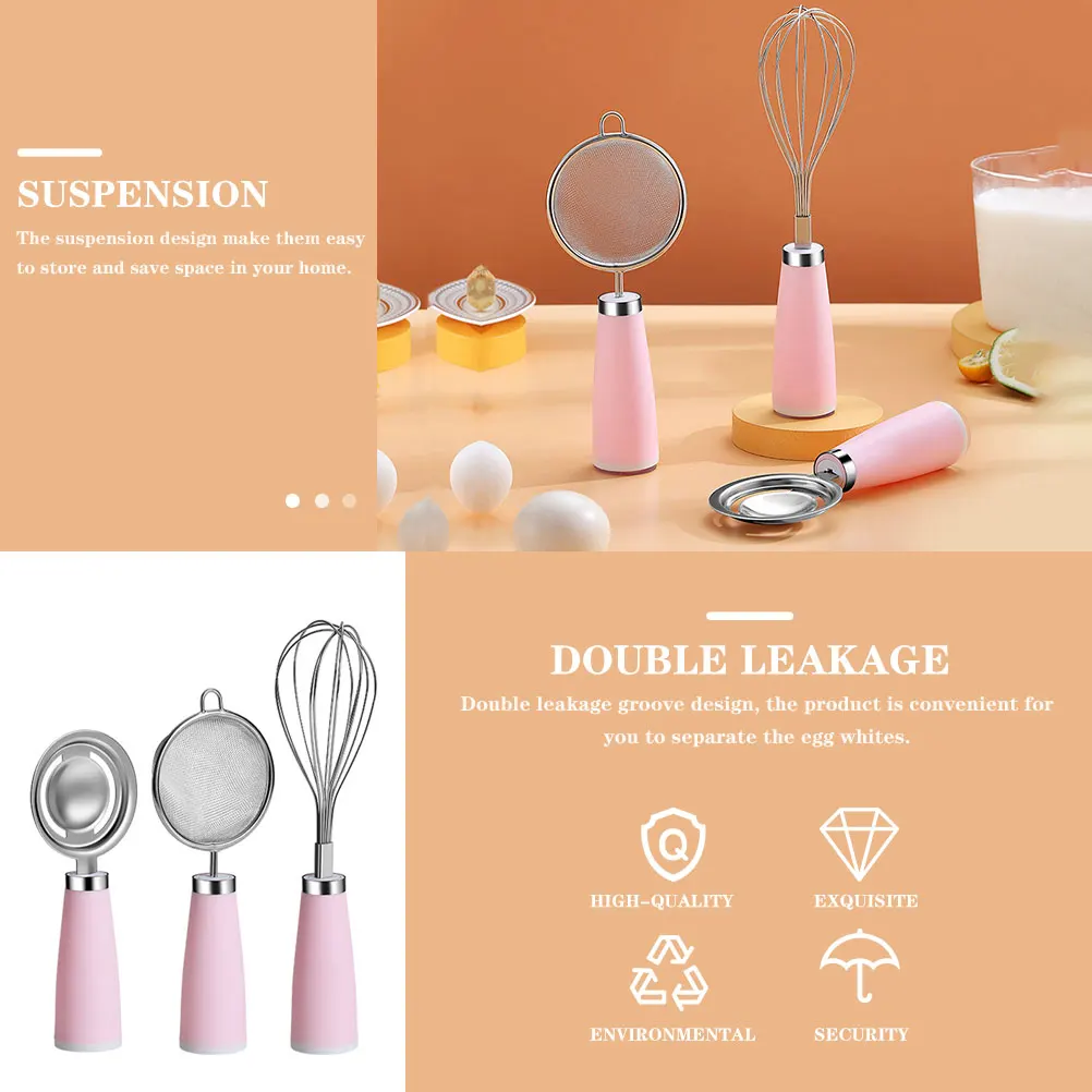 

1 Set Stainless Steel White Separator Yolk Divider Kitchen Egg Sieve Protein Strainer Tool Egg Extractor Pink Easy Clean
