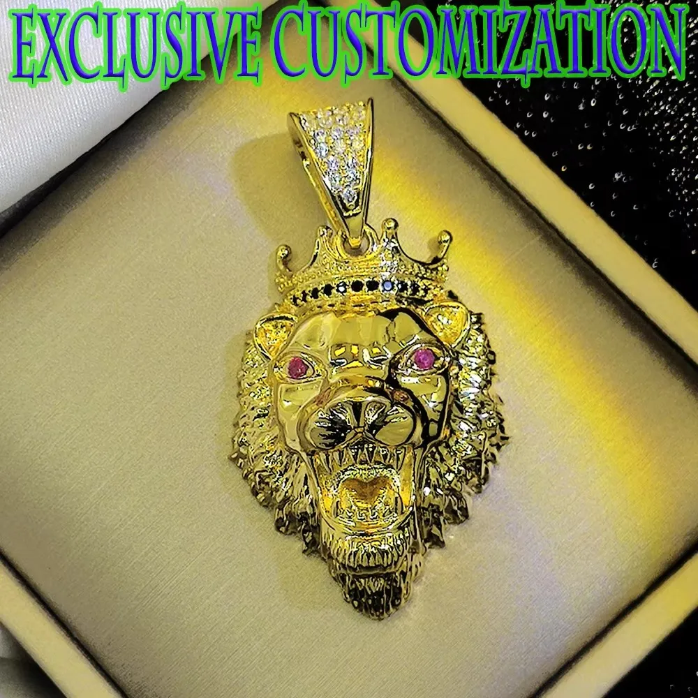 Exclusive customized hip-hop necklace, domineering red eyed lion pendant, 18K gold plated classical craftsmanship, new fashion