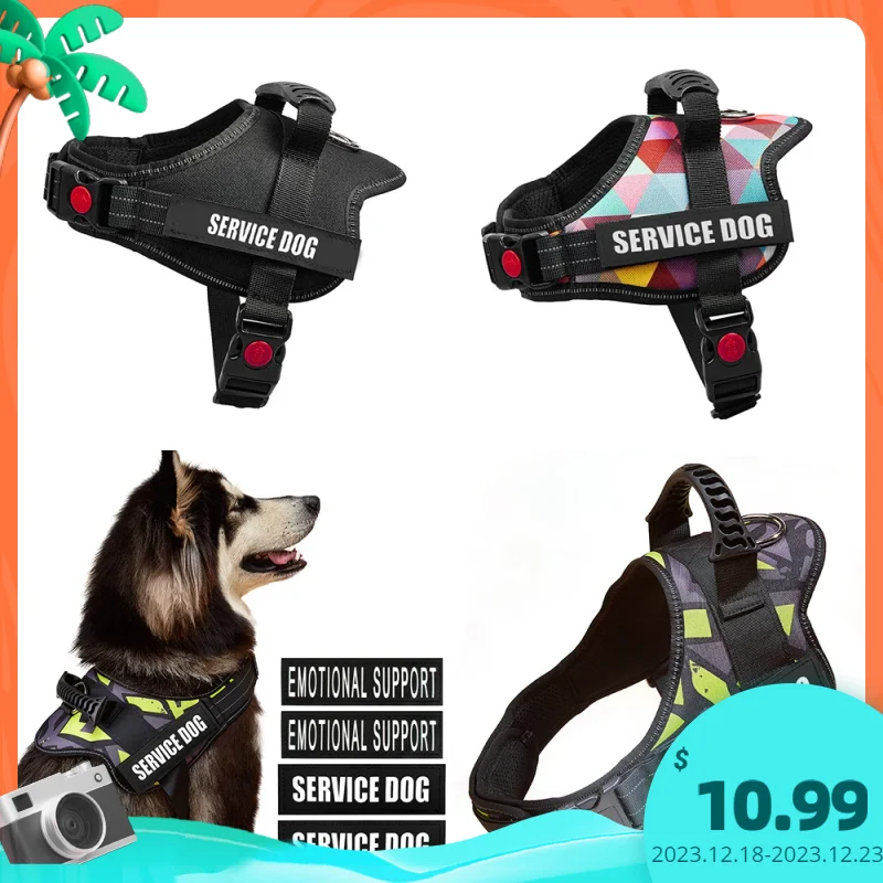 

Dog Harness Pet No Pull Reflective Nylon Adjustable Medium Large Dog Vest Safety Vehicular Lead Walk-Running Custom Label Patchs