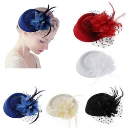 Feather Flower Fedoras Hairpins Fascinator for Women Girls Wedding Party Hair Pin Clip Fascinat Nylon Beret Hat Hair Accessories