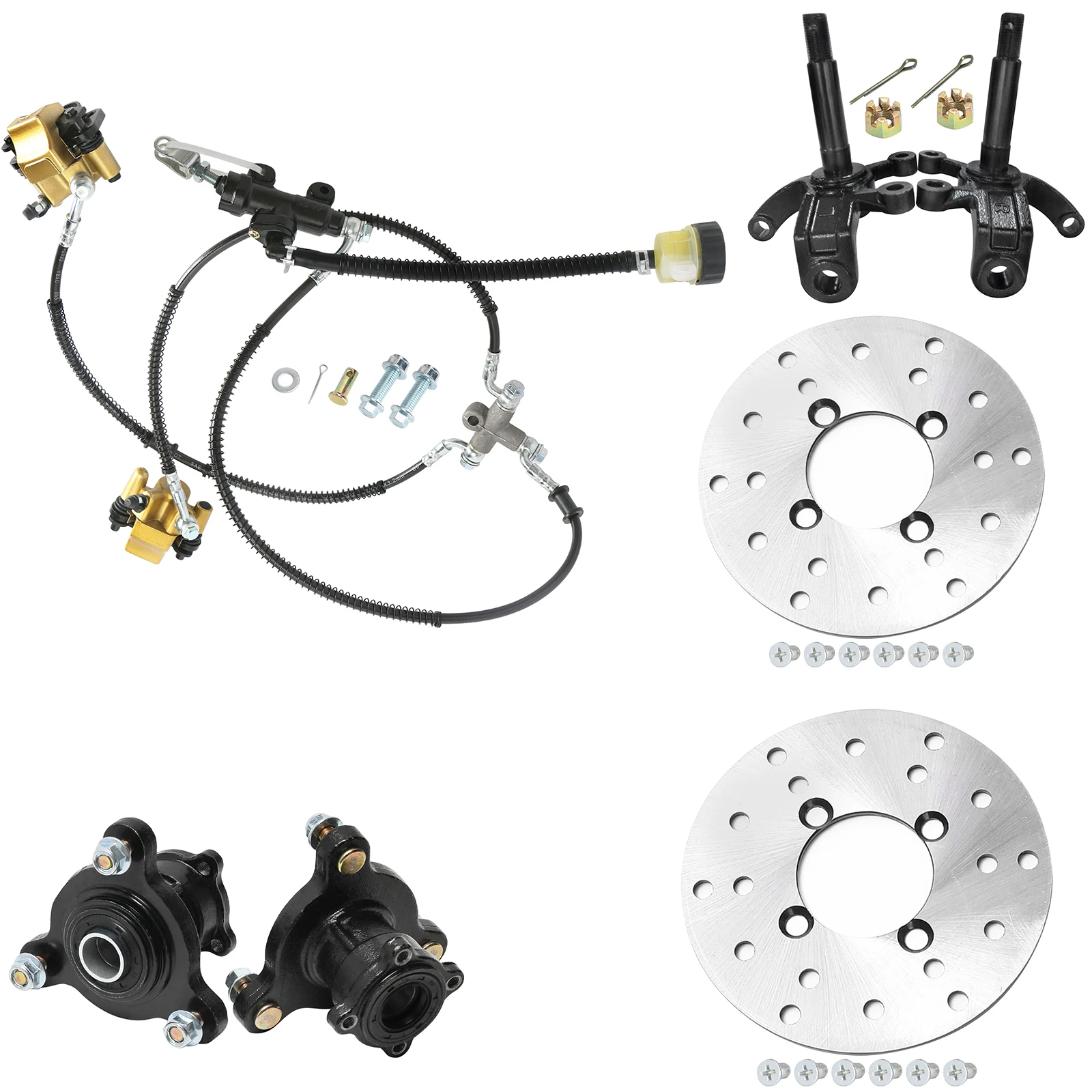 

TDPRO Front Hydraulic Foot Brake 3 Stud Wheel Hub Spindle Rotor 150cc 200cc 250cc Go Kart ATV Quad Golf Cart