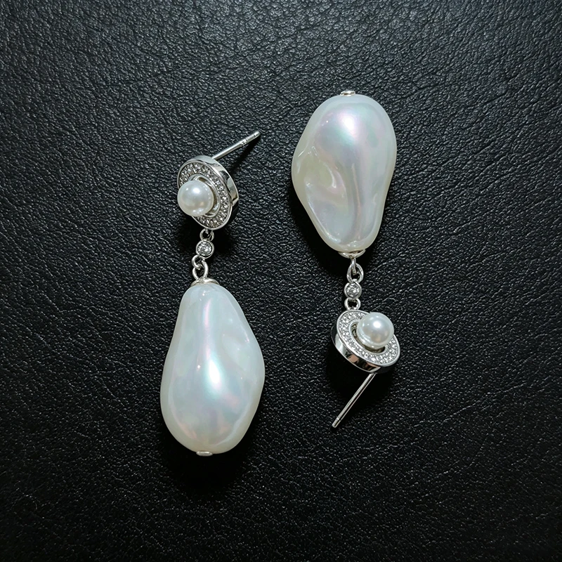 OZAN Barocke Muschelperlen 925 Sterling Silber Hängeohrringe Freiform-Perlen Modeschmuck für Damen – Detail 4