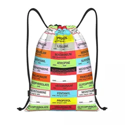 Custom Anesthesia Medication Labels Drawstring Backpack Women Men Sport Gym Sackpack Foldable Medical Nurse Training Bag Sack