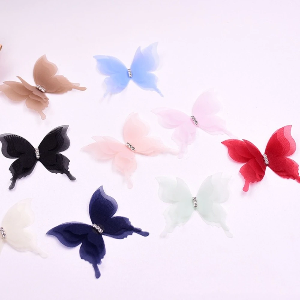 20 قطعة التدرج اللون الأورجانزا النسيج فراشة يزين 5 سنتيمتر حالمة الشيفون فراشة ثلاثية الأبعاد شفافة DIY بها بنفسك الخياطة الحرفية الديكور