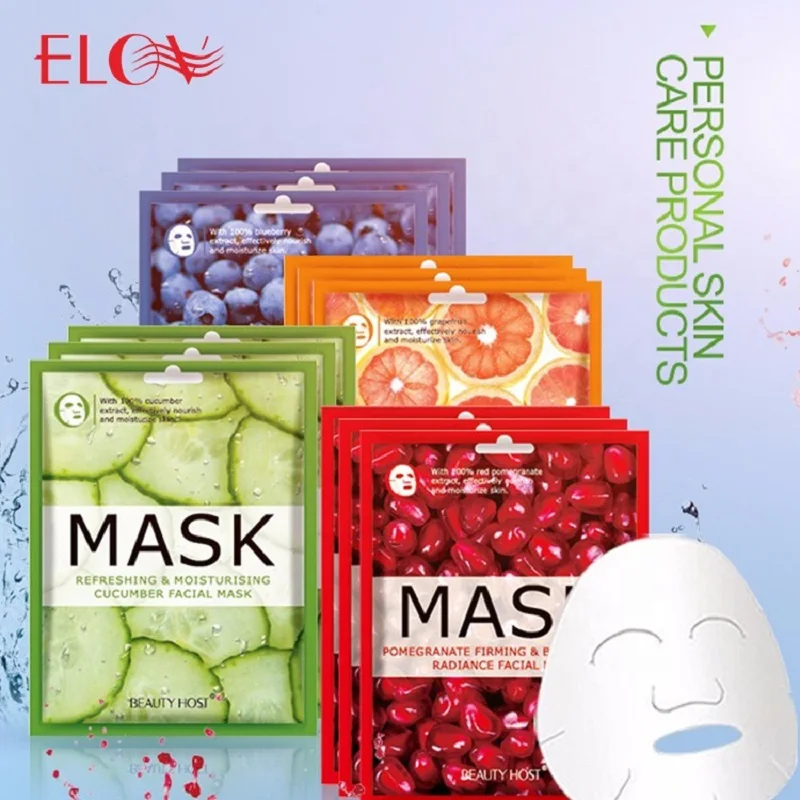 

40PCS Natural Beauty Fruit Face Mask Moisturizing Skincare Cucumber Blueberry Pomegranate Grapefruit Fruit Facial Mask Wholesale