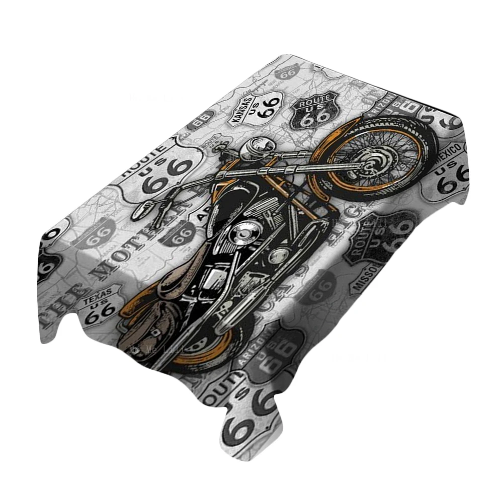 Vintage Motorbike Logo Pin Up Girls Motor On Route 66 Dirt-proof Rectangular Tablecloth By Ho Me Lili For Tabletop Decor