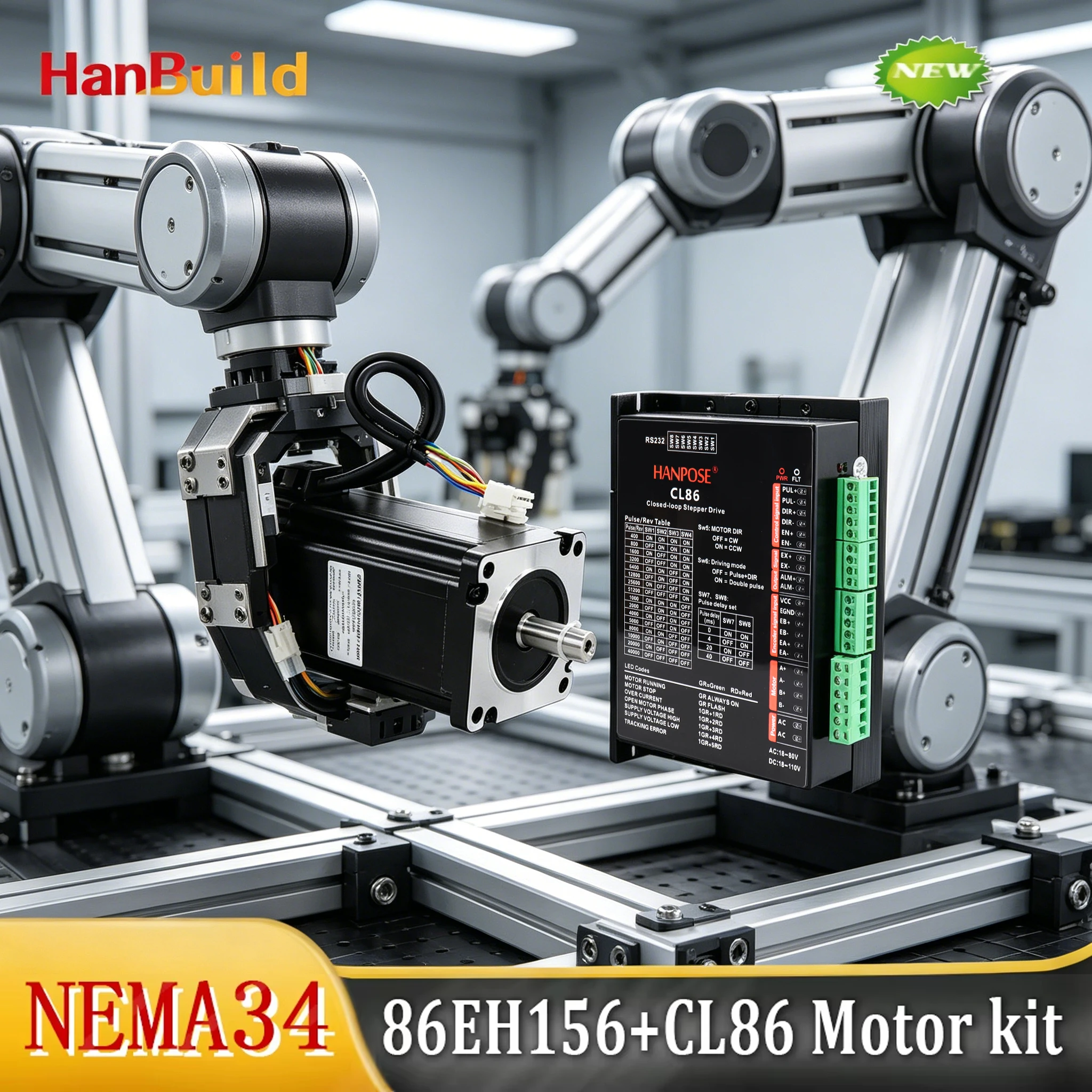 NEMA34 6.0A 12N.m Step-servo motor 86EH156A6003 Closed Loop Servo Driver CL86 for CNC worm wheel edging machine