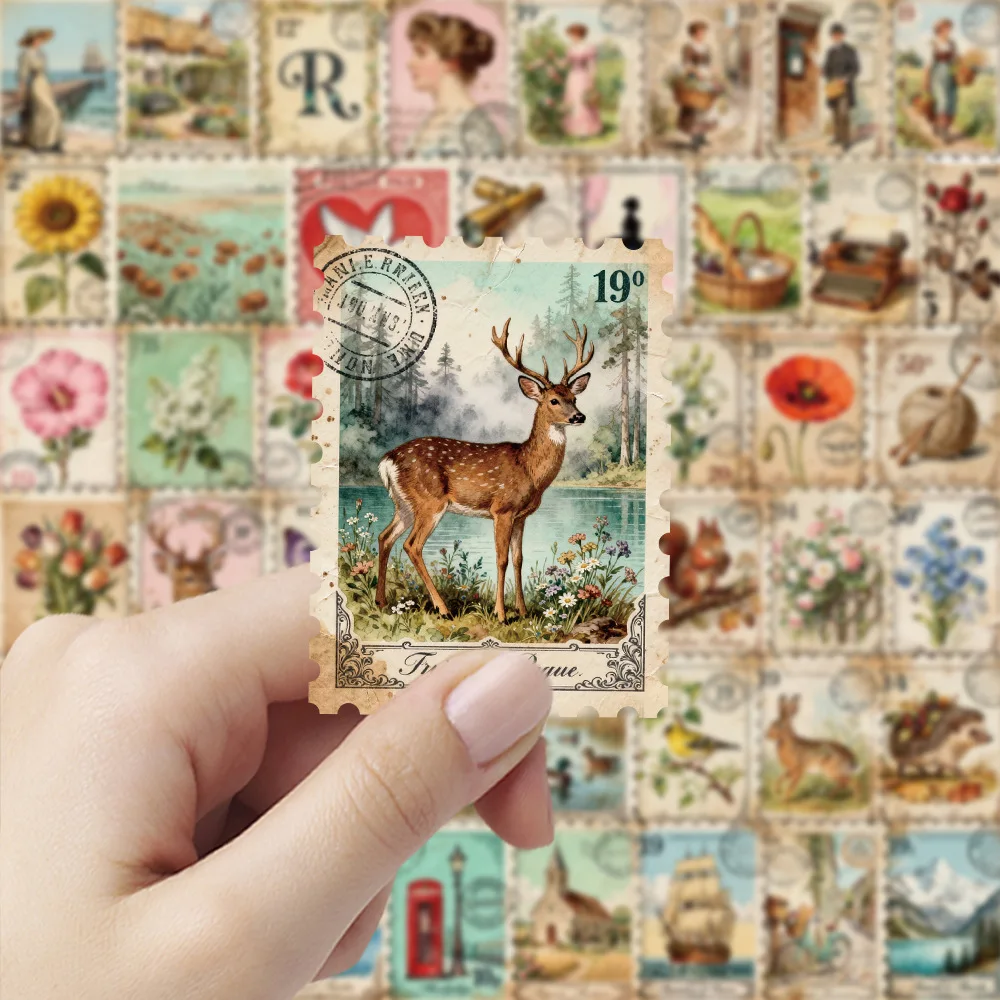 10/50PCS Retro American Style Stamp Stickers Flowers Animals Graffiti Decoration DIY Notebook Suitcase Phone Guitar Toys Decals