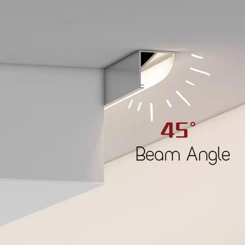 45° Oblique Beam LED Aluminum Profile V-type Top Corner Ceiling Flush Mounted Drywall PC Diffuser Channel Linear Bar Strip Light