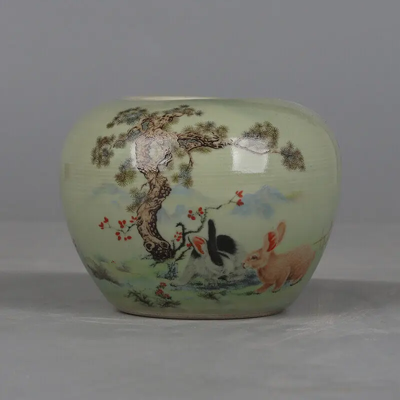 Chinese Qing Guangxu Famille Rose Porcelain Jar Rabbit Pattern Pot 4.13 inch