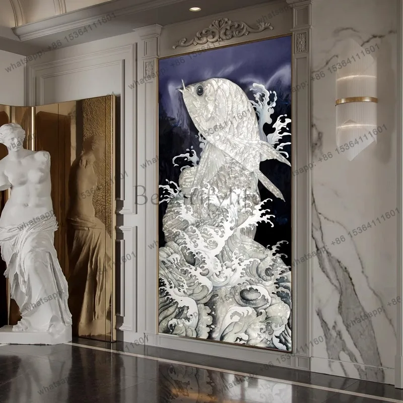LJY silk enamel color entrance decorative painting modern light luxury living room restaurant
