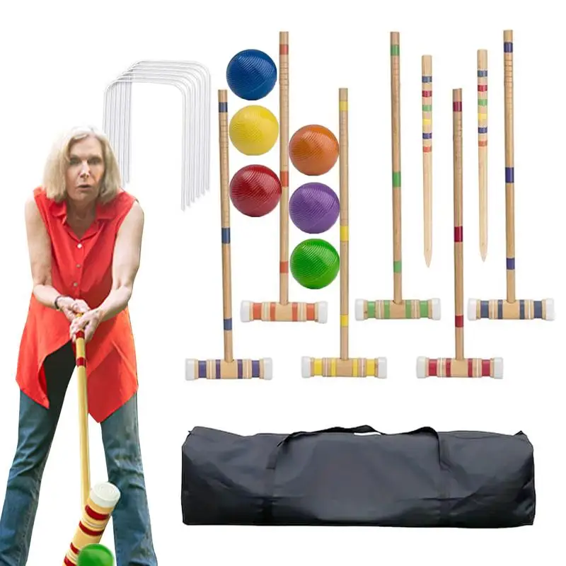 

Croquet Game Funny Ball Games With Balls And Carrying Bag Reusable Wooden Bowling Set Outdoor Sports Kit For Men Women