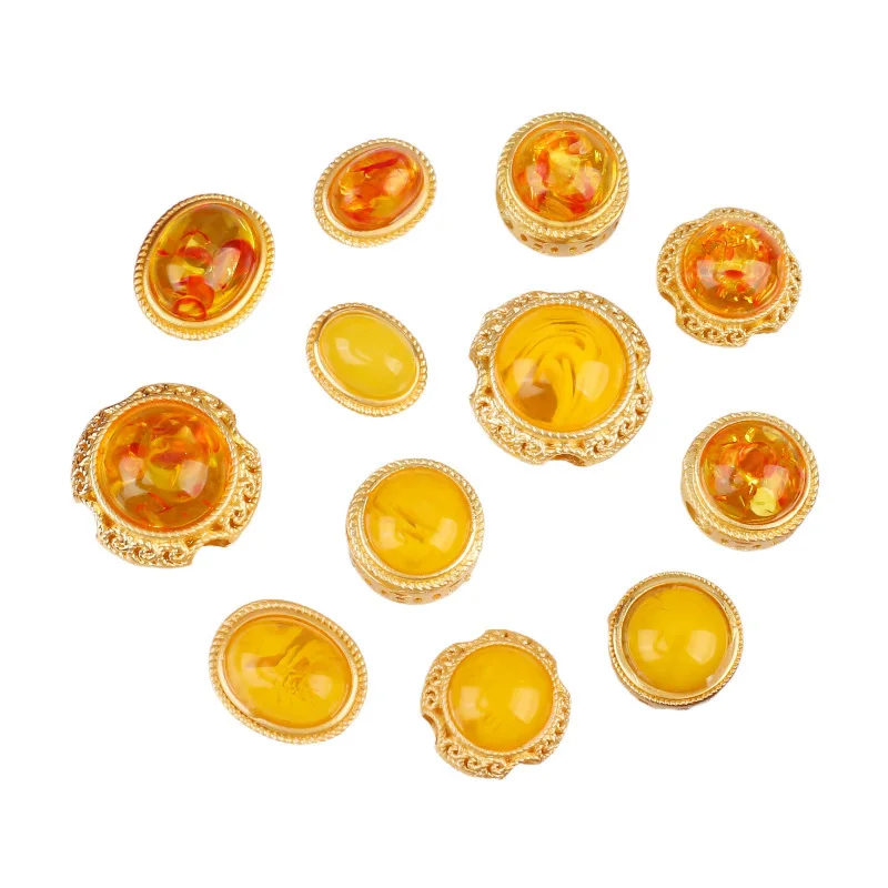 7pcs Hollow Multi-pass Ring Inlaid Amber Beeswax Jewelry Accessories Spacer Beads Diy Pearl Bracelet Necklace Material Wholesale