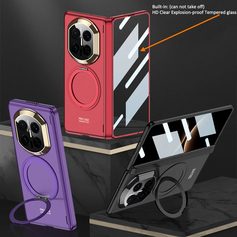 High-end Case For Huawei Mate X7 Magnets Magnetic 360 Degrees Rotating Ring Holder For Mate X7 Front Screen Tempered Glass Cover