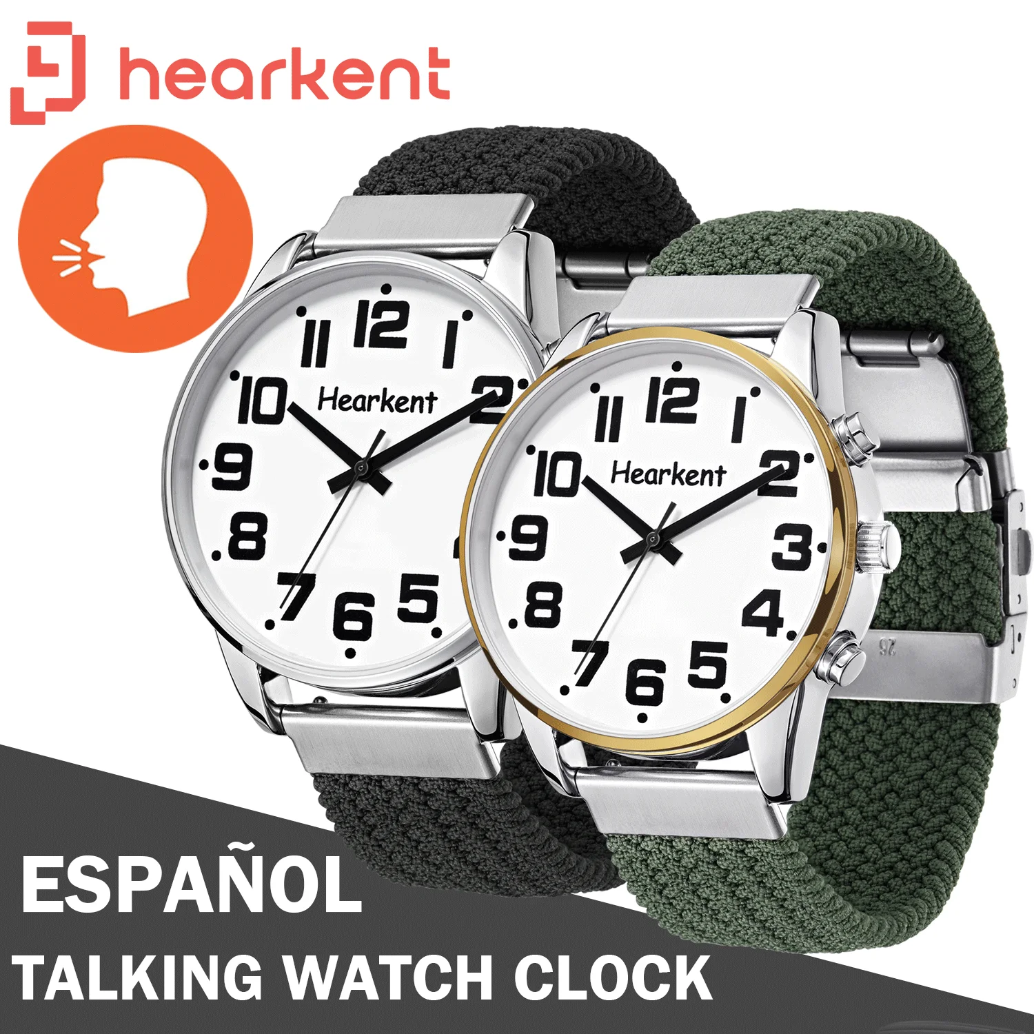 Heartkent Spanish Men's Talking Clock for Blind Elderly Visually Impaired Digital Wrist Watch One-Touch Speaking Time With Alarm