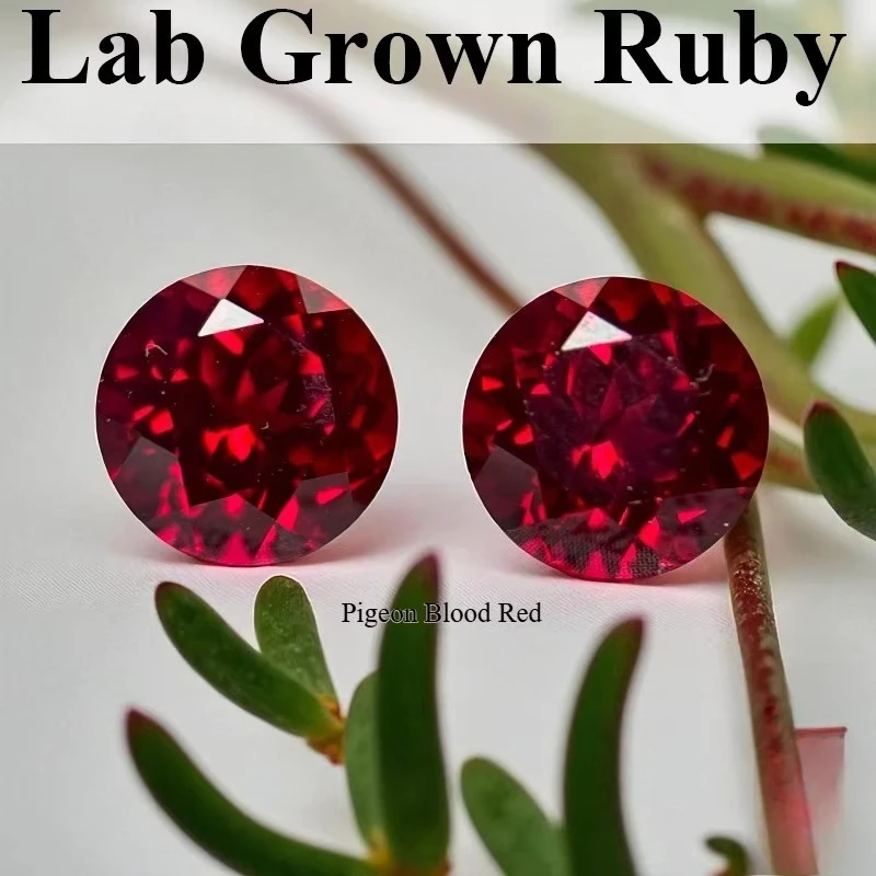 Round Cut Lab Grown Ruby Pigeon Blood Red Color Loose Gemstone For Diy Jewelry Making Selectable Certificate