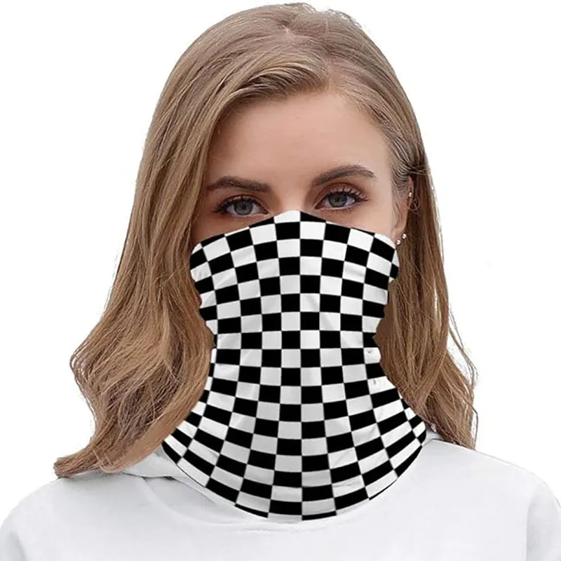 Checkerboard Pattern Bandanas Geometric Black White Plaid Checkered Racing Flag Neck Gaiter Men Women Cycling Face Cover Shield