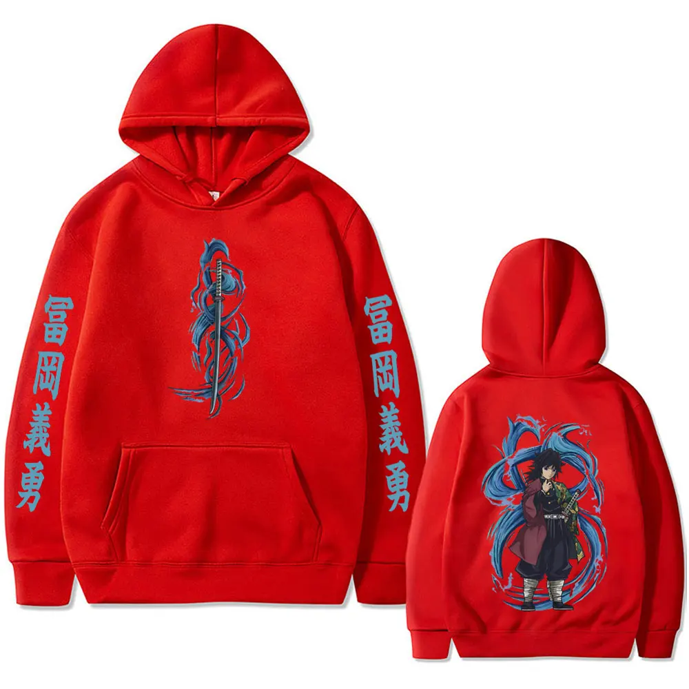Anime Demon Slayer Water Hashira Tomioka Giyuu Print Hoodie Men Women Cartoon Manga Merch Pullover Male Casual Oversized Hoodies