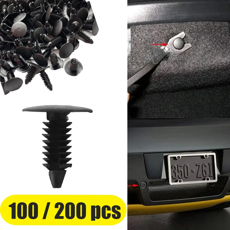 

100/200pcs Auto Fastener Nylon Car Clips Fender Bumper Fasteners Clip Black Plastic Rivet Vehicle Retainer Auto Accessories