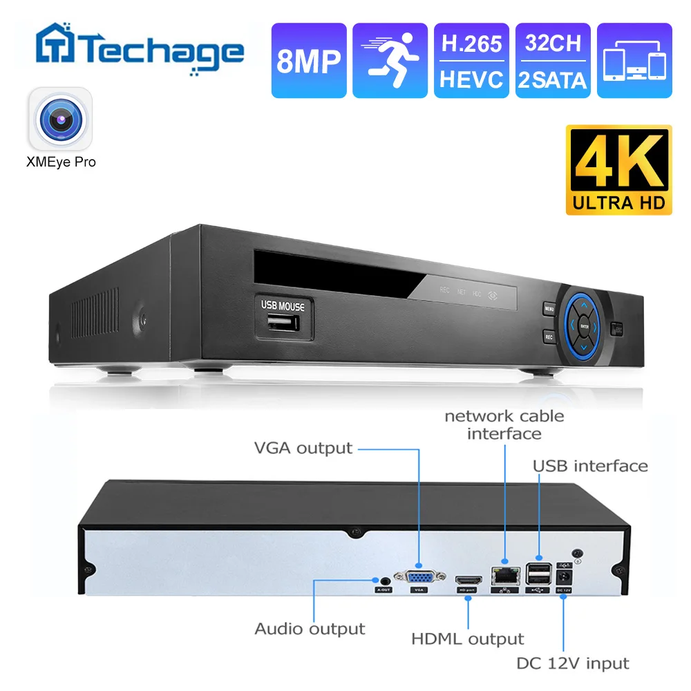 Techage UHD H.265 36CH POE NVR Сетевой