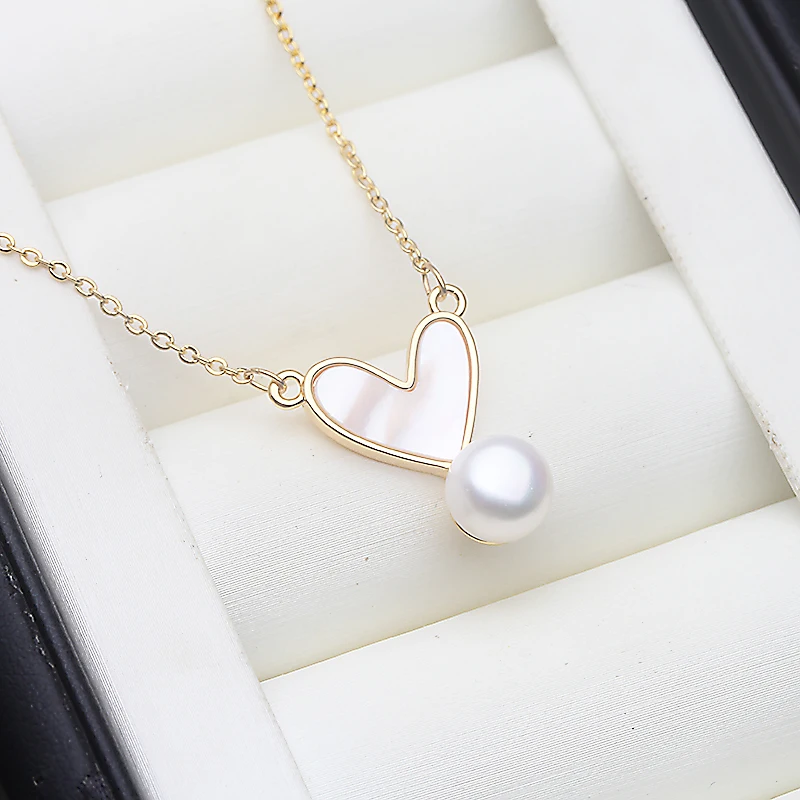 

Wedding Natural Fresh Water Pearl Pendant Woman,Cute Heart White Cultured Pearl Pendant Wife Mother Anniversary Gift Pink