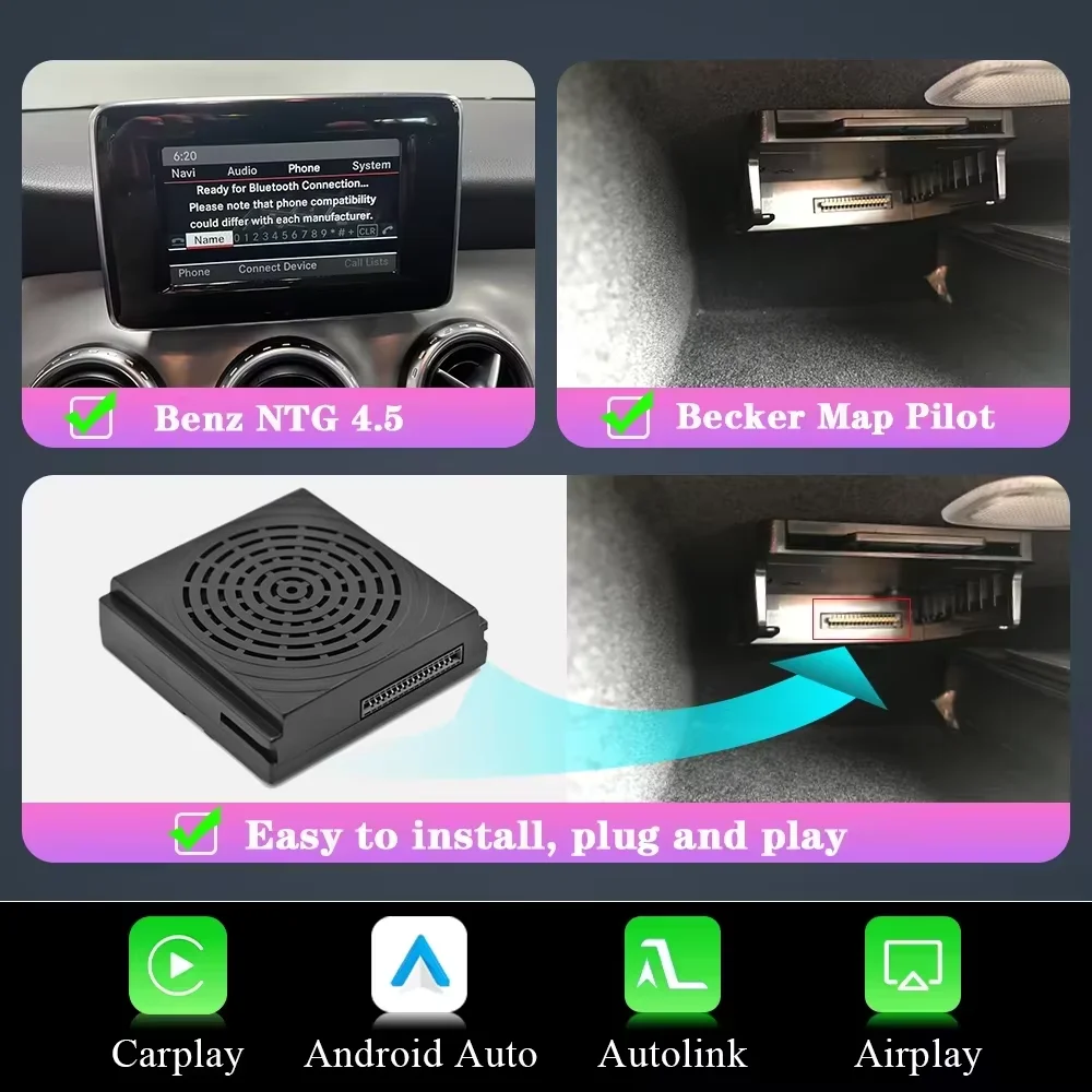 Draadloze Carplay Android Auto Becker Module voor Mercedes Benz A B C E CLA GLA GLK ML Sprinter NTG 4.5 GPS BT Mirror Link Decoder - afbeelding 1