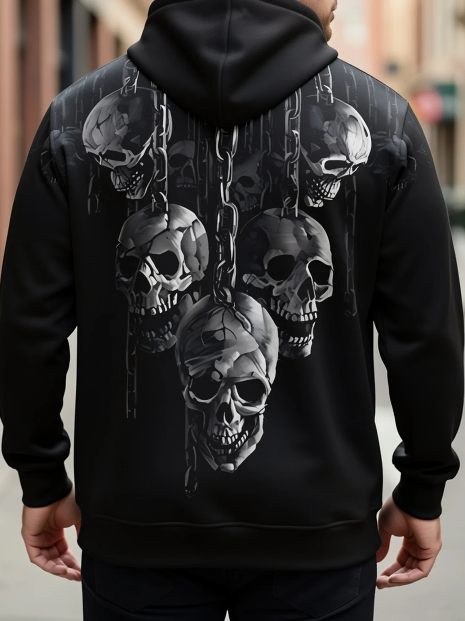 Men 3D All Over Print Baroque Vines Embossed Skull Hoodie Dark Gothic Tribal Pattern Loose Pullover Hooded Sweatshirt