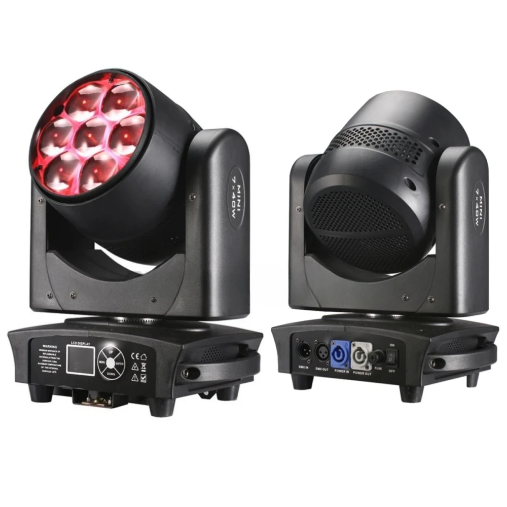 

7x40W 4 in1 RGBW Bee Eye LED Beam + Wash Zoom testa mobile DMX per NightClub Dj Disco Party Bar Stage Lighting