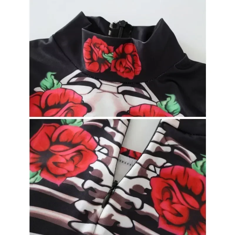 CosplayRobe de soirée à thème de mariée ghost pour filles, fantasia de halloween pour femmes, motivo esqueleto rosa impressão