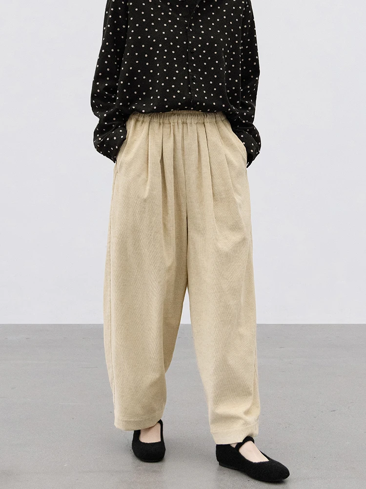 

Новая коллекция Le: осенне-зимние свободные брюки из хлопка и льна с эластичным поясом, повседневные брюки прямого кроя, желто-коричневые