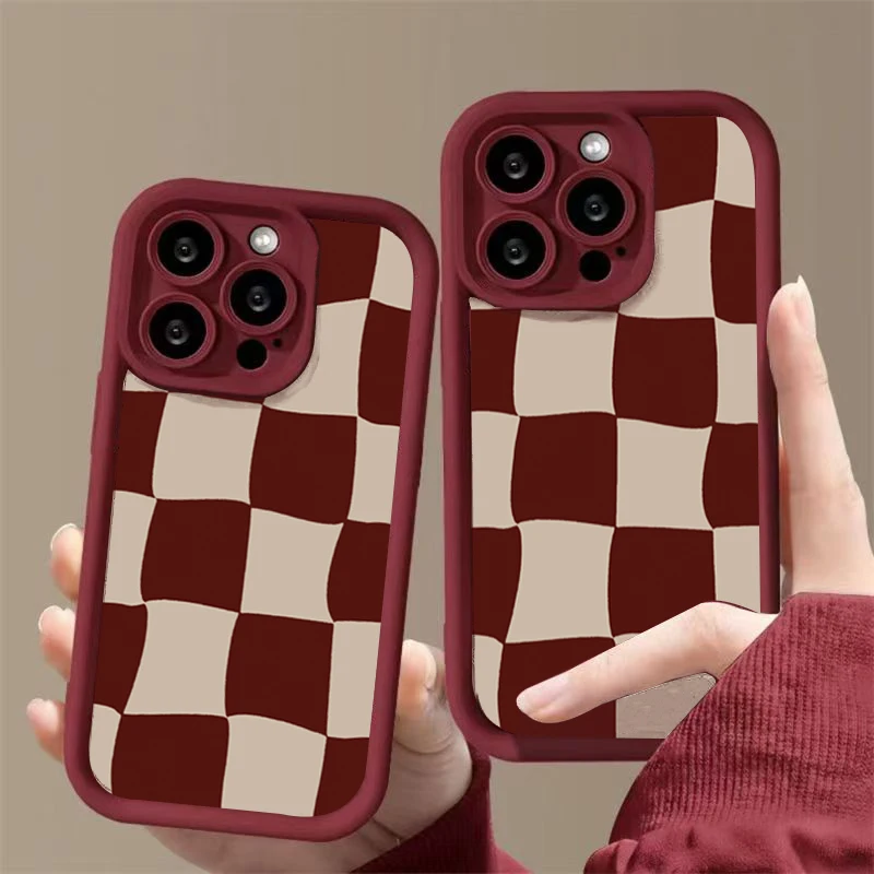 Wine Red Deform Grid Pattern Phone Case for iPhone 17 Air 16 15 14 13 12 11 Pro Max X XS XR 7 8 Plus 16e Shockproof Soft Cover - view 2