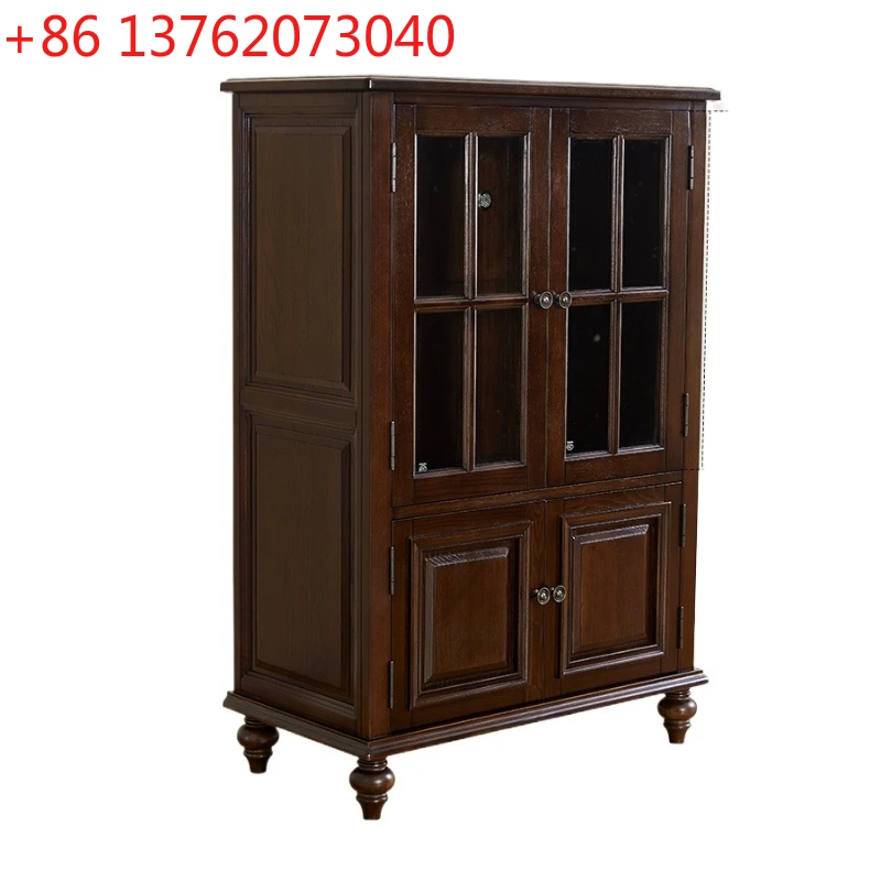

American all-solid wood double-door wine cabinet display living room locker decorative cabinet dining side cabinet retro storage