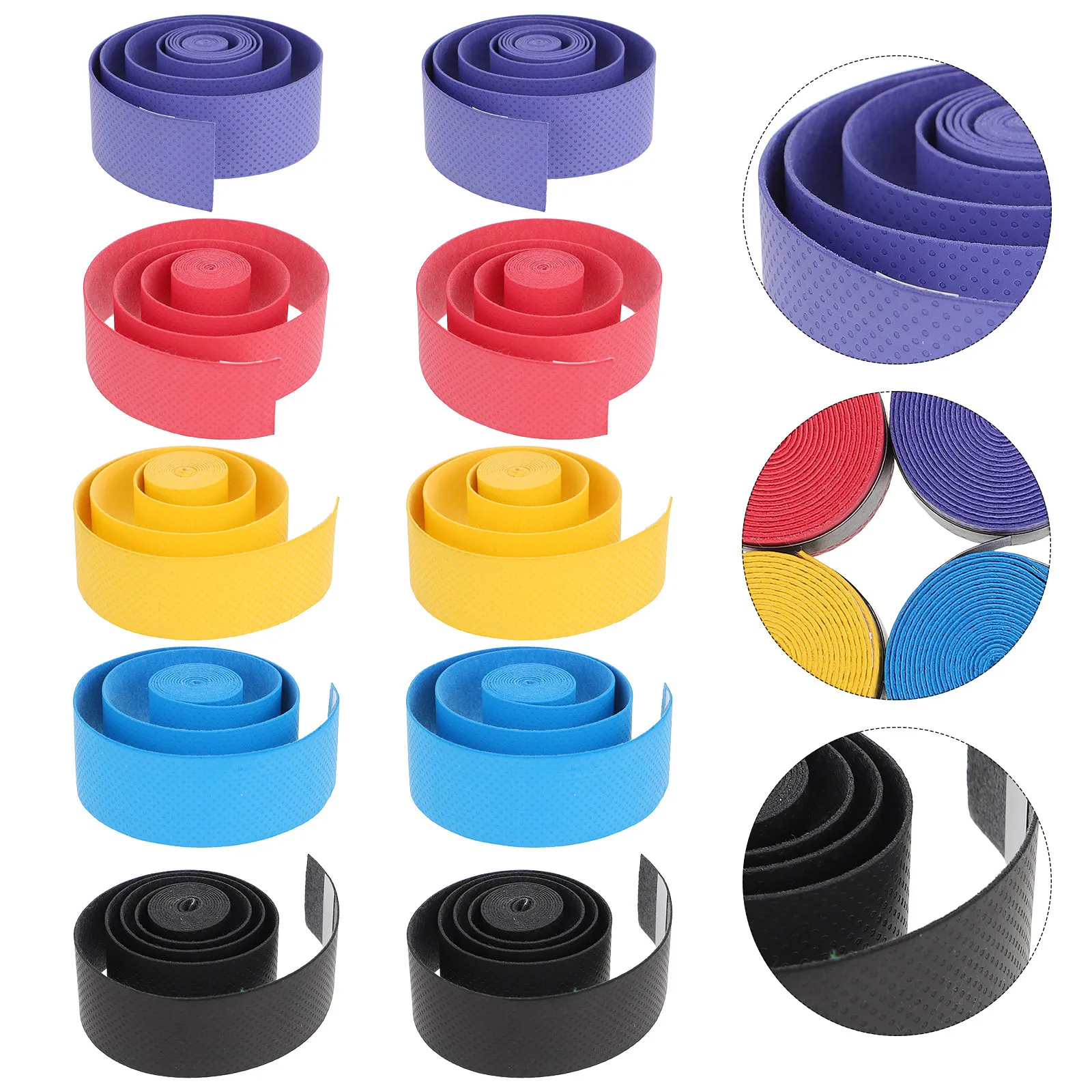 10Pcs Drum Stick PU Wrapping Tape Non-Slip Shock-Absorbing Sweat Band Easy Install for Tennis Badminton Squash Rackets