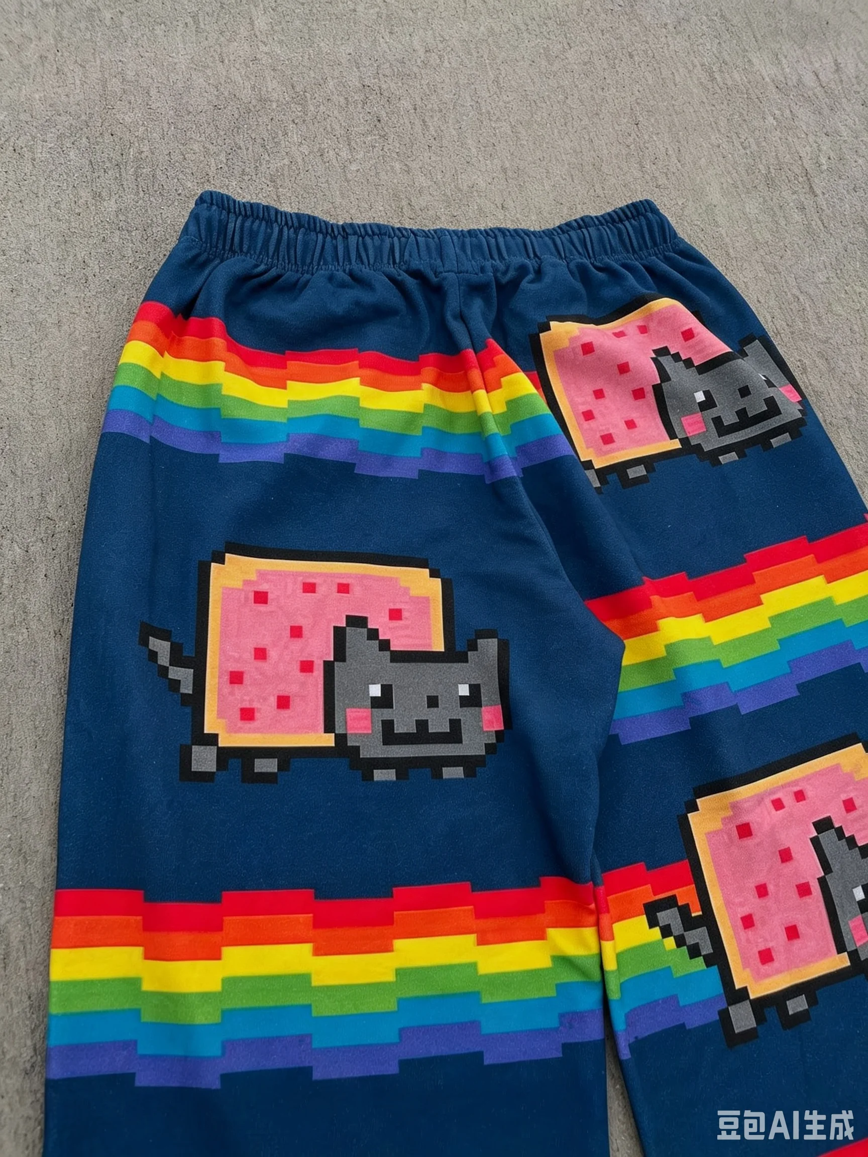 Regenbogen-gestreifte Pixel-Katze, süßer, mädchenhafter, süßer und cooler Subkultur-Harajuku-Stil, Cartoon-Loose-Fit-Hose – Detail 7